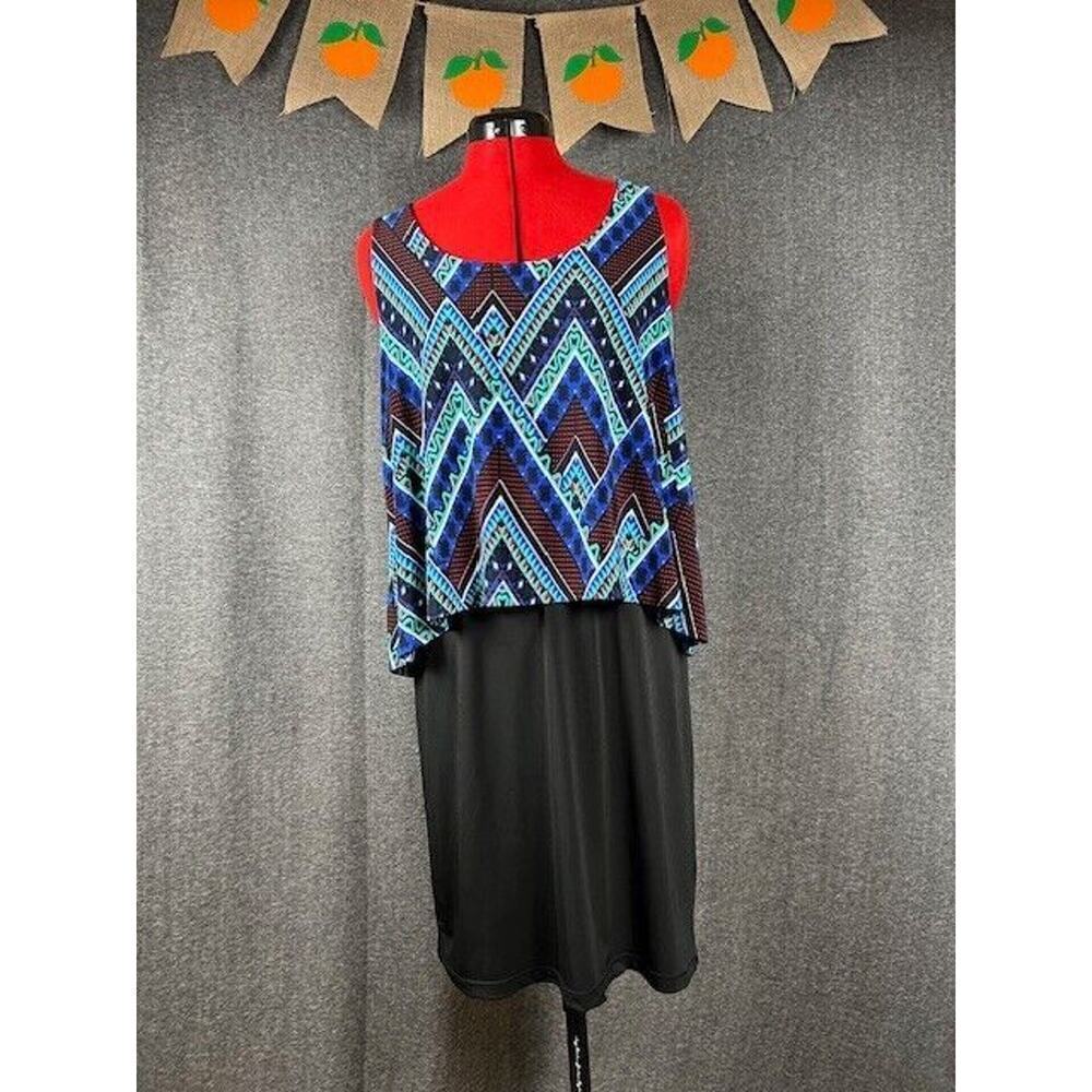 Espresso Multi Color Geometric Layered Top Knee Length Dress Large - Picture 1 of 7